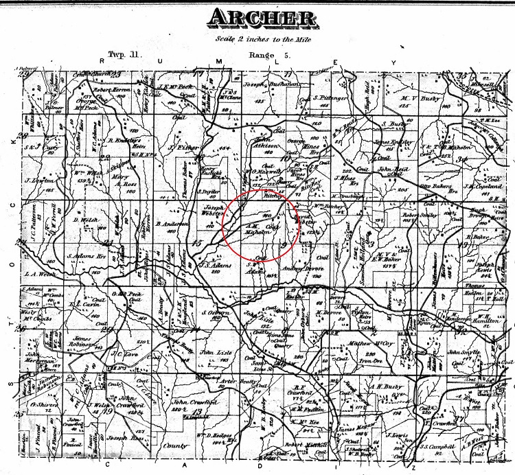 Location of the Maholm family farm in Archer Township, Harrison County, Ohio in 1875. (Source: ancestry.com)
