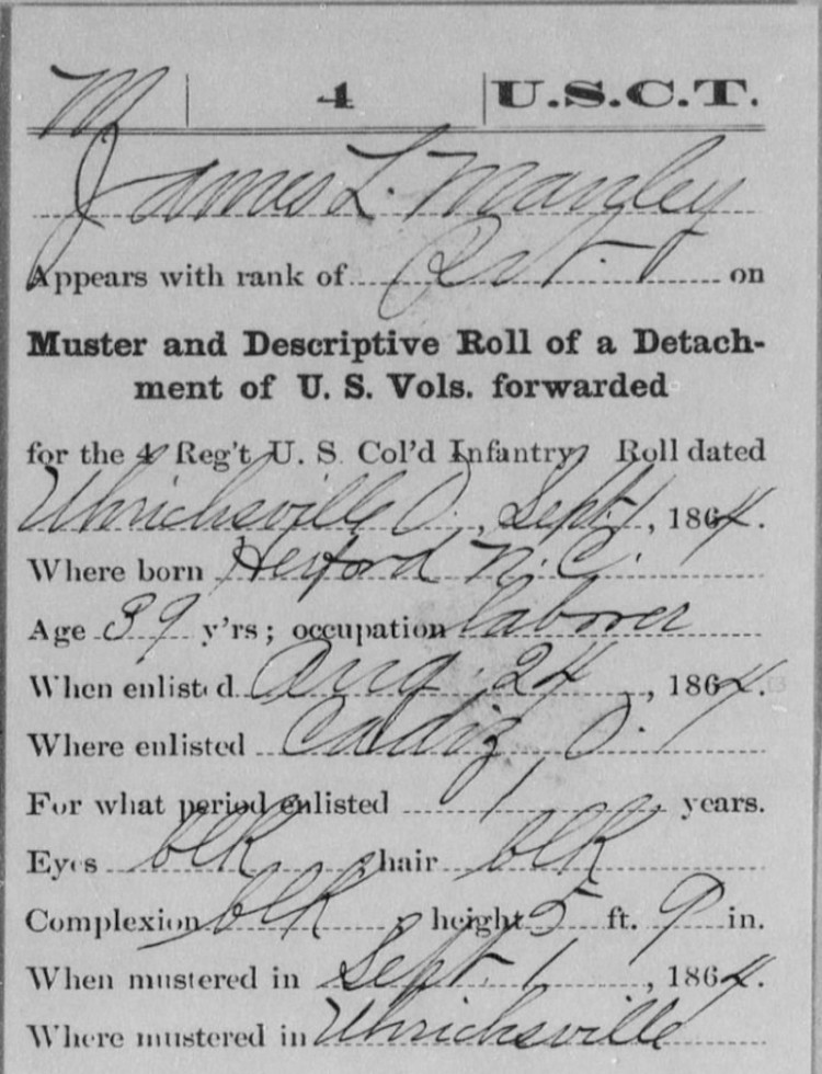 James L. Manley's Civil War muster record, September 1864. (Source: fold3.com)