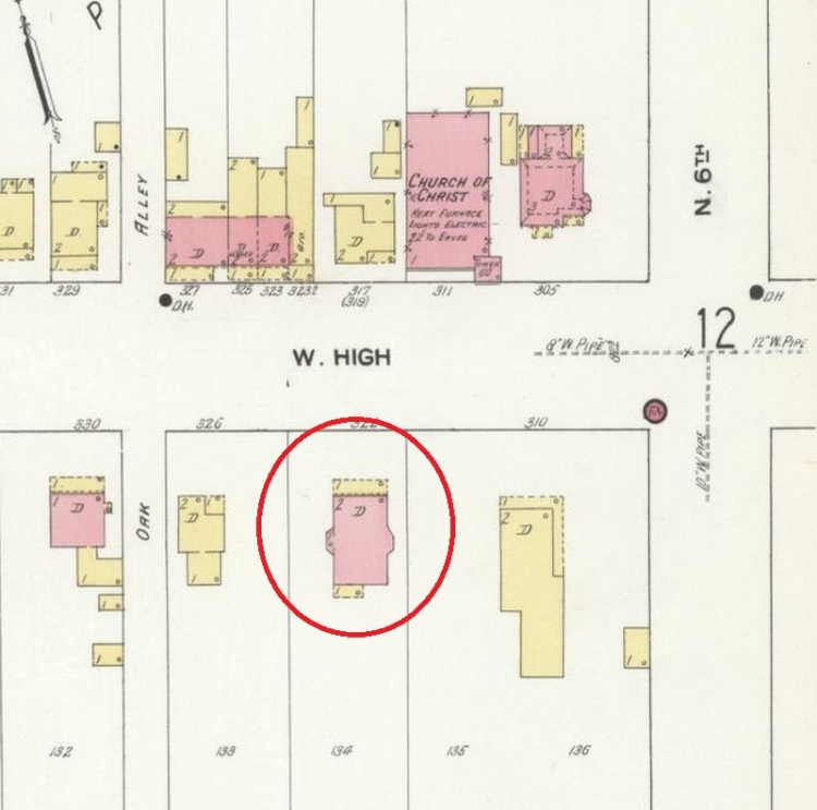 The Gilgen House depicted on the 1910 Sanborne Fire Insurance Map, 1910. (Source: loc.gov)