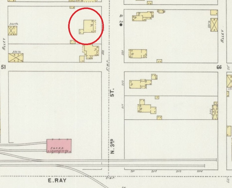 The Brown House depicted on the 1896 Sanborne Fire Insurance Map. (Source: loc.gov)
