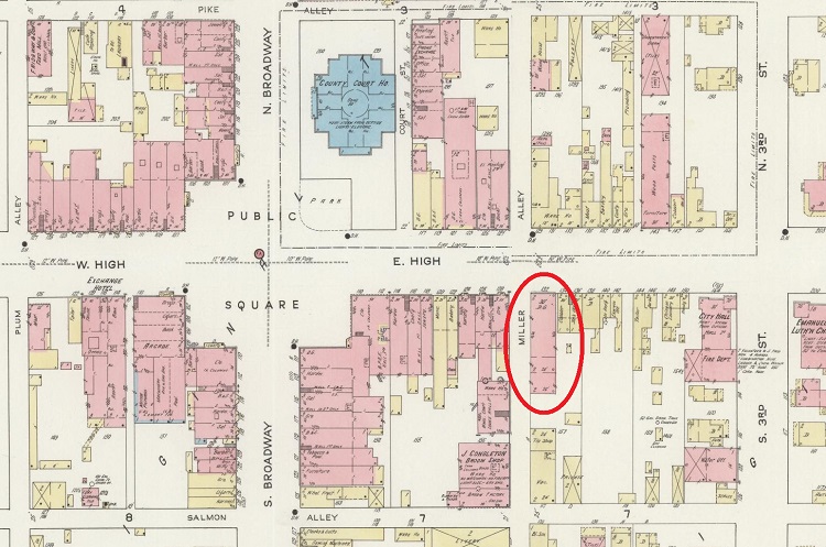The location of the stores operated by Overton Dodd on East High Street, New Philadelphia on the 1914 Sanborne Fire Insurance Map. (Source: loc.gov)