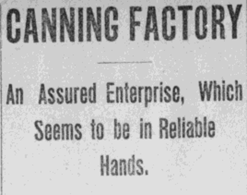 Announcement in the New Philadelphia newspapers of the purchase of the Beidler Canning Company Factory by Flaccus Brothers Canning of Wheeling, West Virginia, January 1902. (Source: newspaperarchive.com)