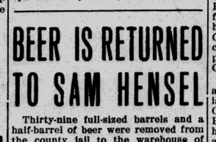 Newspaper article reporting the return of the beer confiscated in the February 1911 raid of the Hensel Transfer and Storage building, June 1911. (Source: newspaperarchive.com)