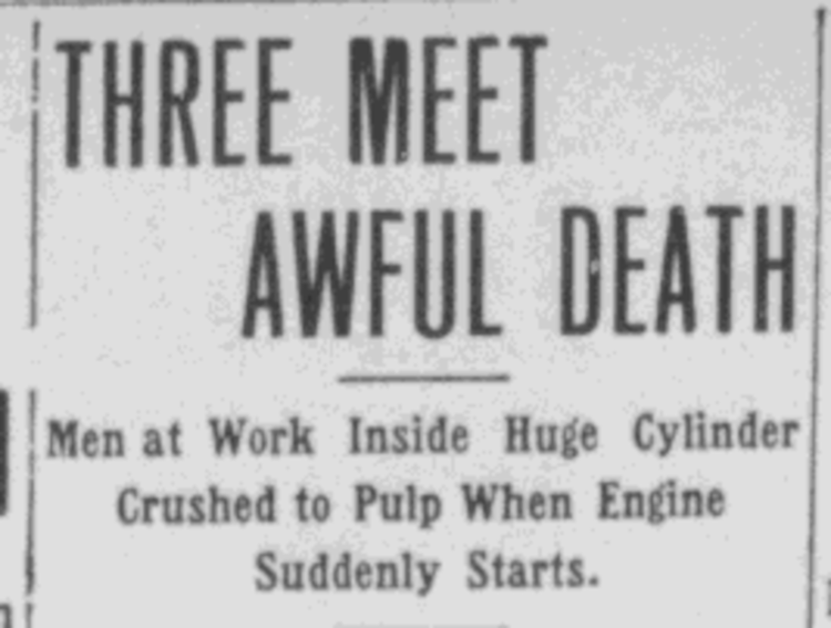 Newspaper headline about the accident in Norwalk, Ohio newspaper, October 1909. (Source: newspaperarchive.com)