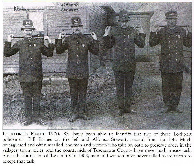 Alfonso Stewart and his fellow Lockport patrolmen from "Images of America Tuscarawas County Ohio" by Fred Miller, p. 128.